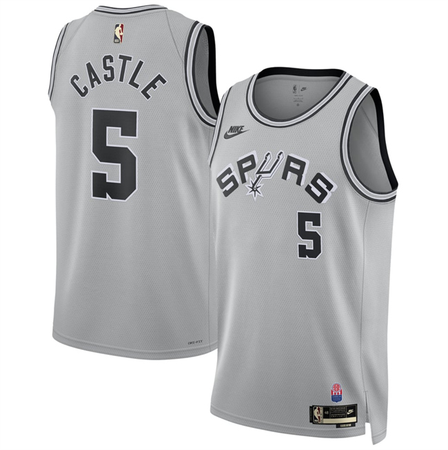Men's Silver San Antonio Spurs #5 Stephon Castle 2026/27 Classic Edition Stitched Basketball Jersey